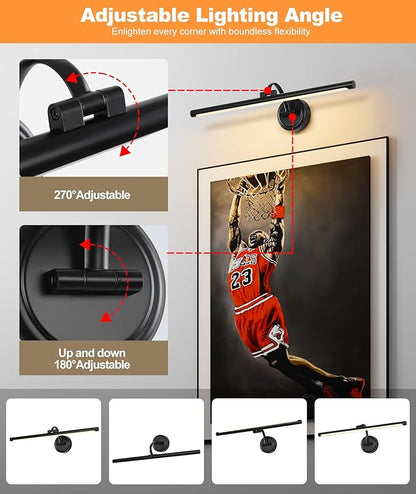 LED Picture Light,Cord-free Picture Frame Light for Wall, 5000mAh Rechargeable Art Lights, Cordless Battery Wall Sconce for Paintings ,Art work,Portraits, Dartboards, Bookshelf(Black, 23.6inch)