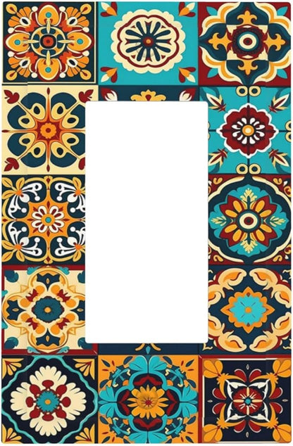 Mexican Talavera Ceramic Tile Moroccan Boho Decorative Outlet Covers 1 Gang Single Rocker Light Switch Cover Plate Wall Plates GFCI Faceplate for Bathroom Kitchen Decor