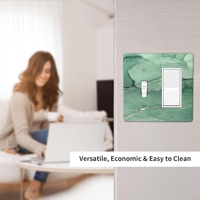 Outlet Covers Simple Green Marble 1 Toggle 1 Rocker Combination Decorative Wall Plate Electrical Switch Plates Light Switch Cover Plate for living Room Office Decor