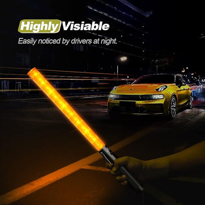 RoadHero 2 Pack 21 Inch Traffic Wand, Yellow Led Traffic Control Baton, Night Safety Light Wands with 2 Flashing Modes, Air Marshaling Signal Wand with Side Clip for Airport, Parking, Car Directing