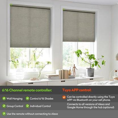 ZSTARR Motorized Light Filtering Roller Blinds with Remote Control,Rechargeable Smart Window Shades Compatible with Alexa Google via Hub,Fabric Wrapped Valance, Custom Size (Light Khaki)