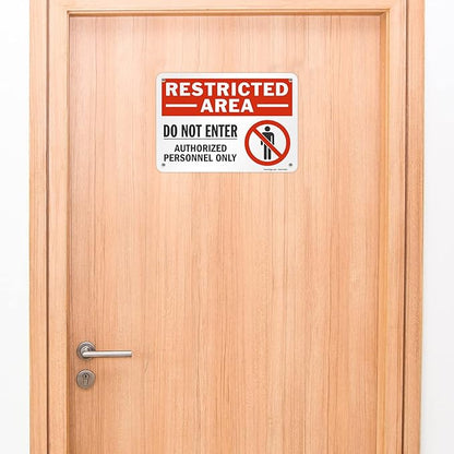 SmartSign (Pack of 4) 7 x 10 inch “Restricted Area - Do Not Enter, Authorized Personnel Only” Metal Sign with Symbol, 40 mil Laminated Rustproof Aluminum, Red, White and Black, Made in USA