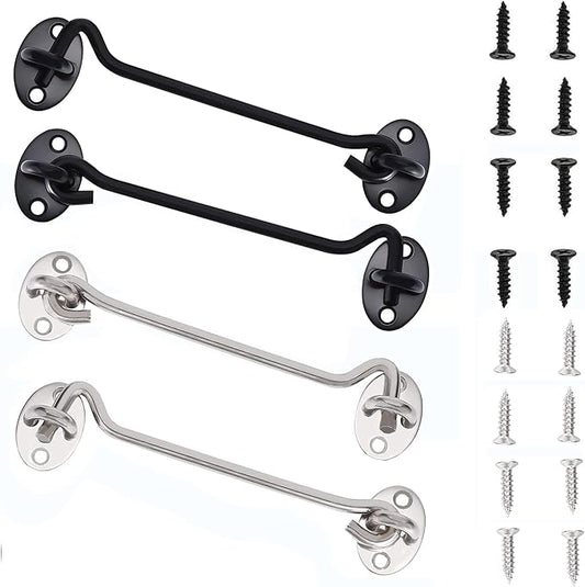 4 Pack Barn Door Latch Door Lock Hardware, Sliding Door Lock Eye Hook Latch with Screws, Rust-Resistant Metal Gate Latch, Privacy Hooks Latch for Inside Door, Wooden Fence