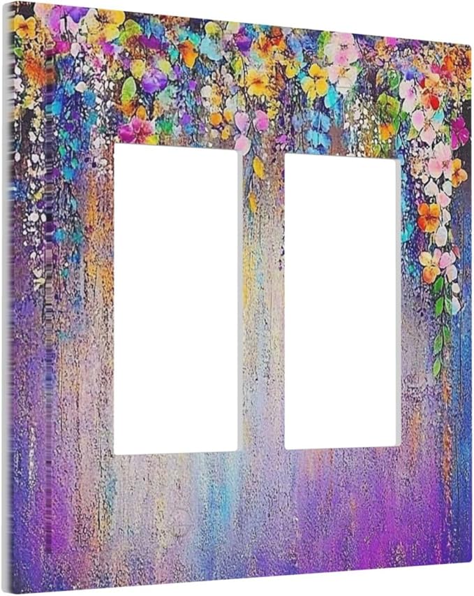Colorful Country Flower Wildflower Floral Decorative Outlet Covers 2 Gang Double Gfci Rocker Electrical Wall Panels Light Switch Cover Plate For Bed Room Living Room Decor
