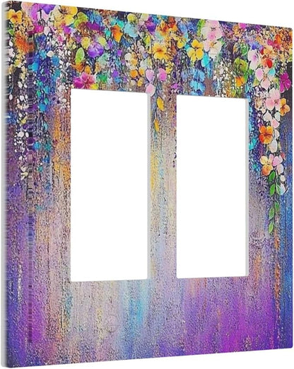 Colorful Country Flower Wildflower Floral Decorative Outlet Covers 2 Gang Double Gfci Rocker Electrical Wall Panels Light Switch Cover Plate For Bed Room Living Room Decor