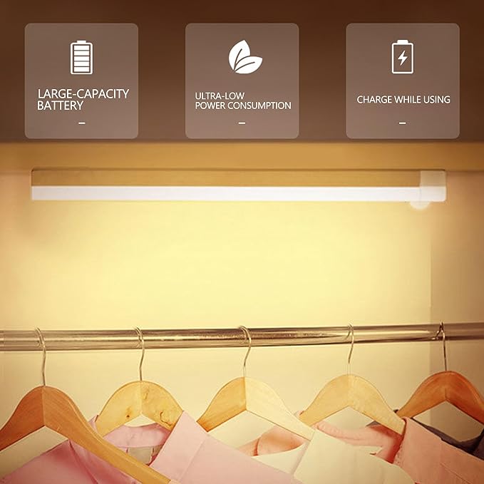 4 Pcs Punch-Free Smart Sensor Magnetic Rechargeable Led Lights, Motion Sensor Light Indoor, USB C Rechargeable Closet Under Counter Lighting for Kitchen,Wardrobe,Cupboard (30cm/11.8in)