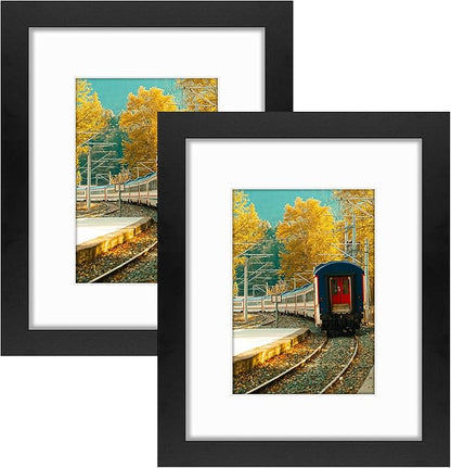 Golden State Art, 8x10 Picture Frame with Mat for 5x7 Photo - High Definition Glass Wall Mounting or Tabletop Display (Black, 2 Pack)