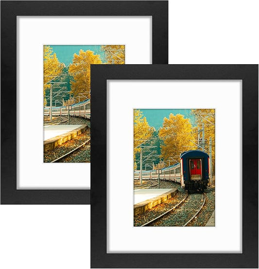 Golden State Art, 8x10 Picture Frame with Mat for 5x7 Photo - High Definition Glass Wall Mounting or Tabletop Display (Black, 2 Pack)
