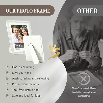5x7 Picture Frame, Clear Acrylic Photo Frame with White Mat for 4x6 Photos, One-Piece Shatterproof Tool-Free Design, UV-Resistant Waterproof Tabletop Frame for Home Office Decor with 10-Year Warranty