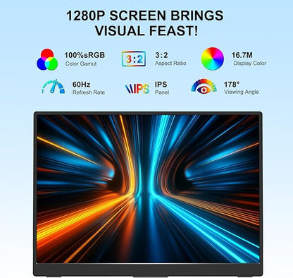 Portable Monitor 10.5'' 1920 * 1280 Ultra-Slim Mini Monitor 3:2,500nits,2000:1,Standard USB C HDMI HDR Computer Monitor for Laptop Switch Mac Phone