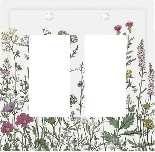 Vintage Herbs Wildflowers Plant Floral Decorative Outlet Covers 2 Gang Double Gfci Rocker Electrical Wall Panels Light Switch Cover Plate For Bed Room Home Decor
