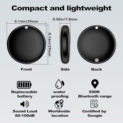 Smart Air Tag Tracker for Android, Google Android Tag Tracker Work with Google Find My Device (Find Hub), Key Finder/Luggage Tracker/Item Locator, 1 Pack Black