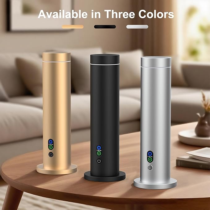 Waterless Diffuser, 1000 Sq.Ft Coverage, Essential Oil Diffuser with Tilt-Safe, Remote Control, Adjustable Mist Mode, Mood Lights Aromatherapy Diffuser for Home, Large Room, Office, Hotel, Gold