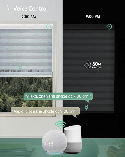 Yoolax Motorized Blinds with Remote, Electric Zebra Blinds for Indoor Windows, Room Darkening Smart Shades with Voice Control, Compatible with Alexa Google Home, APP Control, 51" W x 72" H, Grey
