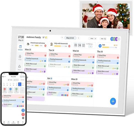 Ringco 10.1" Digital Calendar & Smart Touchscreen Planner, Electronic Calender with Chore Chart for Family Schedules & Meal Planning, Wall Mountable Digital Photo Frame, Christmas Gift Giving (White)