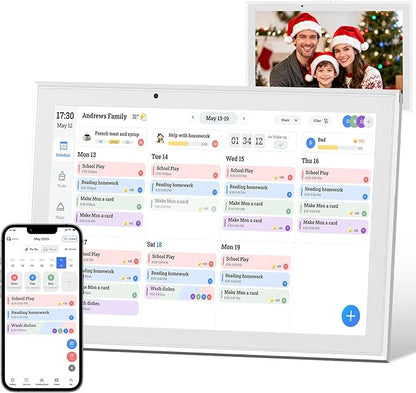 Ringco 10.1" Digital Calendar & Smart Touchscreen Planner, Electronic Calender with Chore Chart for Family Schedules & Meal Planning, Wall Mountable Digital Photo Frame, Christmas Gift Giving (White)