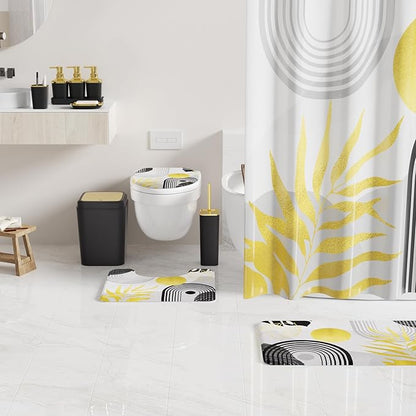 Bathroom Set - Bathroom Sets with Shower Curtain and Rugs, Bathroom Accessory Set, Black Bathroom Accessories Set with Trash Can, Toilet Brush and Soap Dispensers
