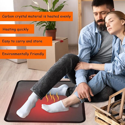 PVC 110V Heated Floor Mat Heater for Foot Warmer Under Desk 22 x 20 Inch Electric Heating Pad Energy Saving Carpet Pad Indoor Floor Heated Rug for Home Office Bathroom House Black
