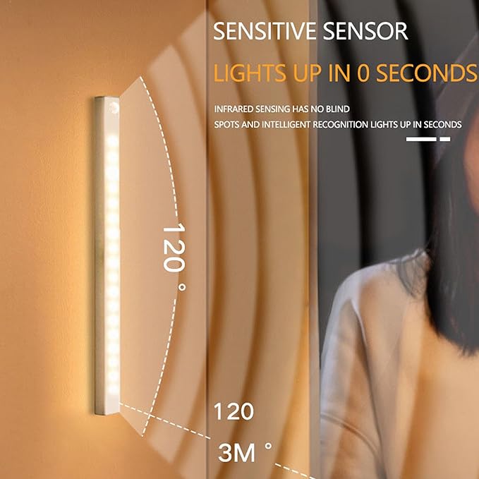 4 PCS Punch-Free Smart Sensor Magnetic Rechargeable Led Lights, Motion Sensor Light Indoor, USB C Rechargeable Closet Under Counter Lighting for Kitchen,Cupboard,Wardrobe (11.8in Warm Light)