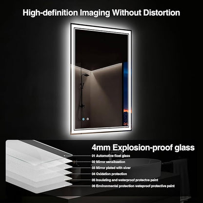 28"x 36" LED Bathroom Mirror with Anti-Fog, Dimmable Backlit + Front Lit, LED Bathroom Vanity Mirror for Wall, Memory Function, Shatter-Proof Glass, ETL Listed(NHYJ7922D)