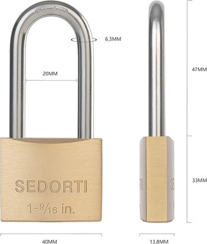 Weatherproof Padlock with Stainless Steel 304 Long Shackle and Solid Brass Body, 1-9/16 in. Wide, 6 Padlocks Keyed Alike, Marine Grade Rustproof Lock for Outdoors Use YNBSP640