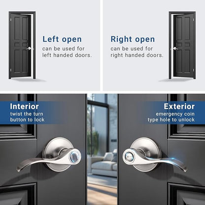 Knobonly 1 Pack Brushed Satin Nickel Door Lever Privacy Door Handles, Zinc Alloy Door Handle Interior, Keyless Lock for Bedroom or Bathroom