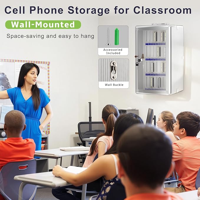 Loghot Aluminum Alloy Pocket Chart Cell Phones Storage Cabinet for Cell Phones, Wall-Mounted Cell Phone Locker Phone Holder with Lock for Classroom, Office, Can be Carried by Hand (36 Slots)