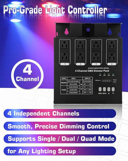 Dmx Dimmer Pack,4 Channel Dmx512 Dimmer Pack， Lighting Controller, Dimmer Pack Suitable for Stage Lighting Control