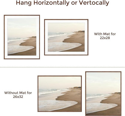 Oak Wood Frame 26x32 with Tempered Real Glass and Mat for 22x28 (Walnut Color, 1 Pack)