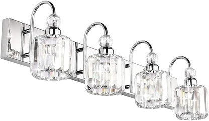 Ralbay Modern LED Crystal Bathroom Vanity Lights 4-Lights Stainless Steel Crystal Vanity Lights Over Mirror Modern Crystal Bathroom Vanity Lighting Fixtures