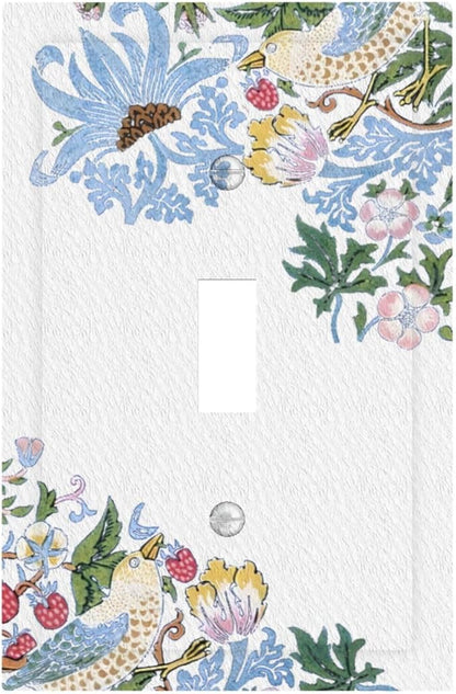 Decorative Light Switch Cover Plate Retro Morris Strawberry Rustic Plant Bird 1 Gang Wall Plate Oversized Single Toggle Wall Cover Plate Jumbo Electrical Switchplate Faceplate