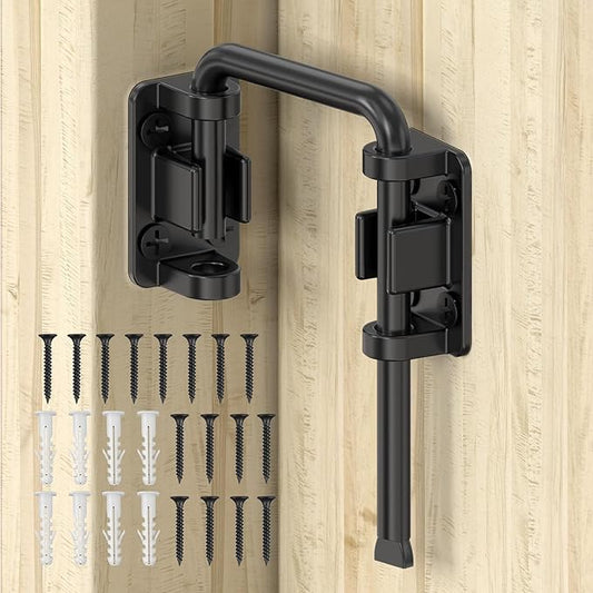Sliding Door Loop Lock, 90/180 Degree Stainless Steel Patio Door Latch for Sliding Barn/Single/Double Opening Gate, Shed, Closet, Window, Fence - Home Security Loop Latch (Black-1PC)
