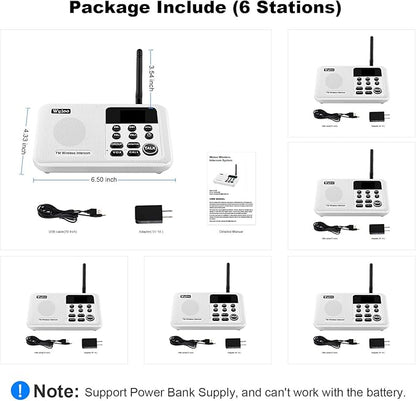 Wuloo Intercoms Wireless for Home 1 Mile Range 22 Channel 100 Digital Code Display Screen, Wireless Intercom System for Home House Business Office, Room to Room Intercom Communication (6 Packs, White)