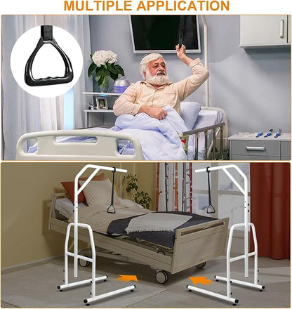 Trapeze Bar for Bed Mobility, Heavy Duty Pull Up Assist Bar with Floor Stand, 5Ft-7Ft Height Adjustable Trapeze Bar, Medical Patient Mover for Care Facilities, White