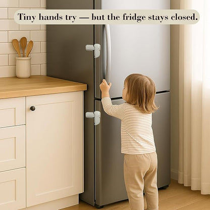 2 Pack Child Proof Fridge Lock, Baby Safety Refrigerator & Freezer Door Lock for Toddlers, Kids & Pets, One-Hand Operation, Strong Adhesive, No Tools or Drilling Needed, Gray