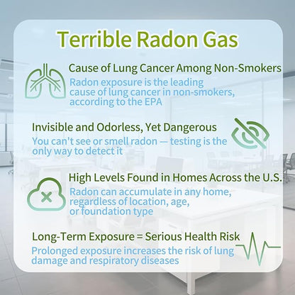 Bluetooth Radon Detector for Home, High-Precision Sensor, Real-Time Radon Gas Monitoring, Short & Long-Term Data with Trend Charts, App Control, Rechargeable Battery, LED Alerts