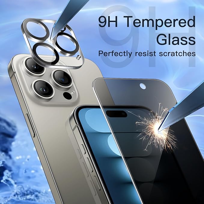 JETech Privacy Screen Protector for iPhone 15 Pro Max 6.7-Inch with Camera Lens Protector, Anti-Spy Tempered Glass Film, Easy Installation Tool, 2-Pack Each