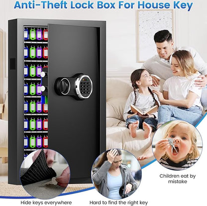 206 Keys Combination Lock Key Cabinet with Colorful Key Tags, Anti-Theft Key Lock Box with Side Drop Slot, Heavy Duty Key Organizer Wall Mount for Car Garage House Rental Office Business