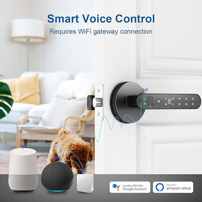 Fingerprint Door Lock, 6-in-1 Smart Door Knob with App Control/Fingerprints/IC Cards/Passwords/2 Keys, Fingerprint Door Knob Biometric Door Lock for Bedroom Apartment, Black