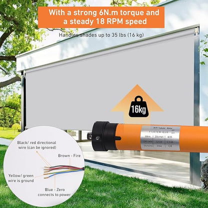 110V/120V Tuya WiFi 35mm Roller Blinds Motor Wired, 6N 20rpm, Smart Google Alexa APP Electric Remote Control Motorized Roller Blinds