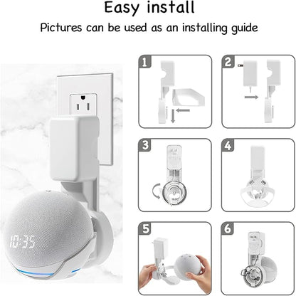 Wall Mount Holder for Dot 4th/5th Generation, Outlet Hanger for Dot 4th/5th Gen, Smart Speaker Stand, Space-Saving Accessories, Built-in Cable Management Shelf, White…