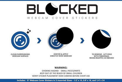 BLOCKED Stackable Webcam/Camera Vinyl Covers | 57 TabbedLow-Tack Restickable Webcam Sticker | Multiple Sizes | Black 57-Pack Tabbed (Ultra Glossy)