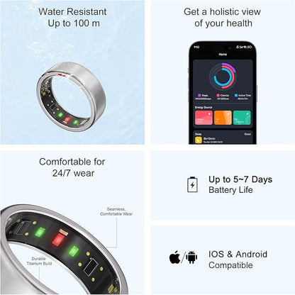 Ring OnePlus - Ultra-Thin Titanium Smart Ring - 7 Days Battery Life - Fitness/SPO₂/Stress/HR/Sleep Skin Temperature Tracker - No App Fee - iOS&Android Compatible (Silver,Size 9)