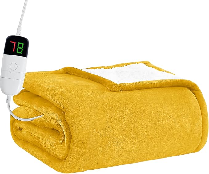 BOMOVA Heated Electric Blanket Twin Size- 62" x 84" Heating Blanket with 10 Heating Levels & 8 Hours Auto Off, Warm Flannel Blanket, Christmas Birthday Gifts for Women
