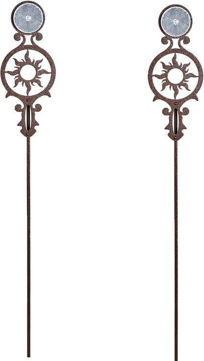 Touch of Class Pathways Reflective Driveway Marker Stake Set of Two for Outdoor Use | Radiating Sun Design | Personalized Tall Reflector Set of 2 | Weathered Bronze Durable Finish