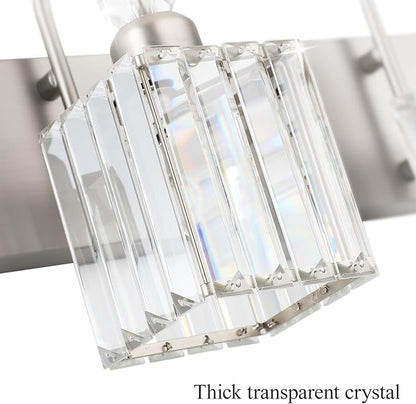 Ralbay Brushed Nickel Vanity Light for Bathroom Crystal 3-Light Modern Crystal Bathroom Light Fixtures