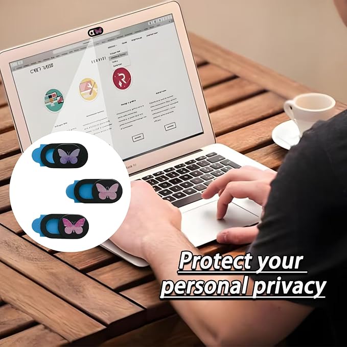 3 Pcs Laptop Camera Cover Slide, Ultra Thin Webcam Privacy Cover, Phone Camera Blocker to Protect Privacy for Laptop, Desktop, Tablet, Computer or Smartphone (Butterfly)