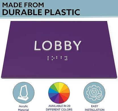 6" X4" Lobby Sign - Tactile Graphics Grade 2 Braille Text Reception Area Sign| Utility ADA Compliant Wall Mount Plastic Signs For Hospital, Offices, Businesses & Apartments
