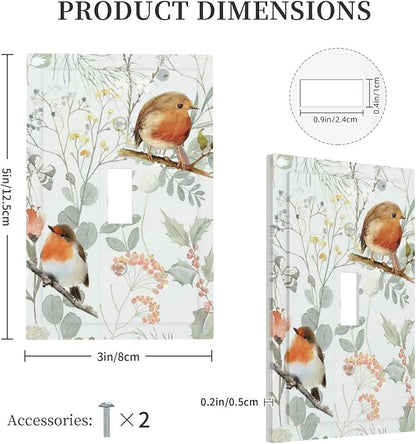 Decorative Light Switch Cover Red Floral Berries Colorful Bird Plant 1 Gang Single Toggle Device Electrical Faceplate Switchplates Decorator Outlet Wall Plate For Bed Room Living Room