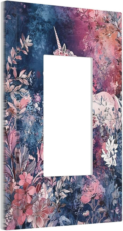 Decorative Outlet Covers Fantastic Pink Unicorn Wildflower Forest 1 Gang Single Rocker Light Switch Cover Plate GFCI Wall Plates Electrical Switch Plate Cover for Bedroom Kids room Decor